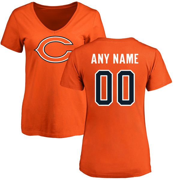 Women Chicago Bears NFL Pro Line Orange Custom Name and Number Logo Slim Fit T-Shirt->nfl t-shirts->Sports Accessory